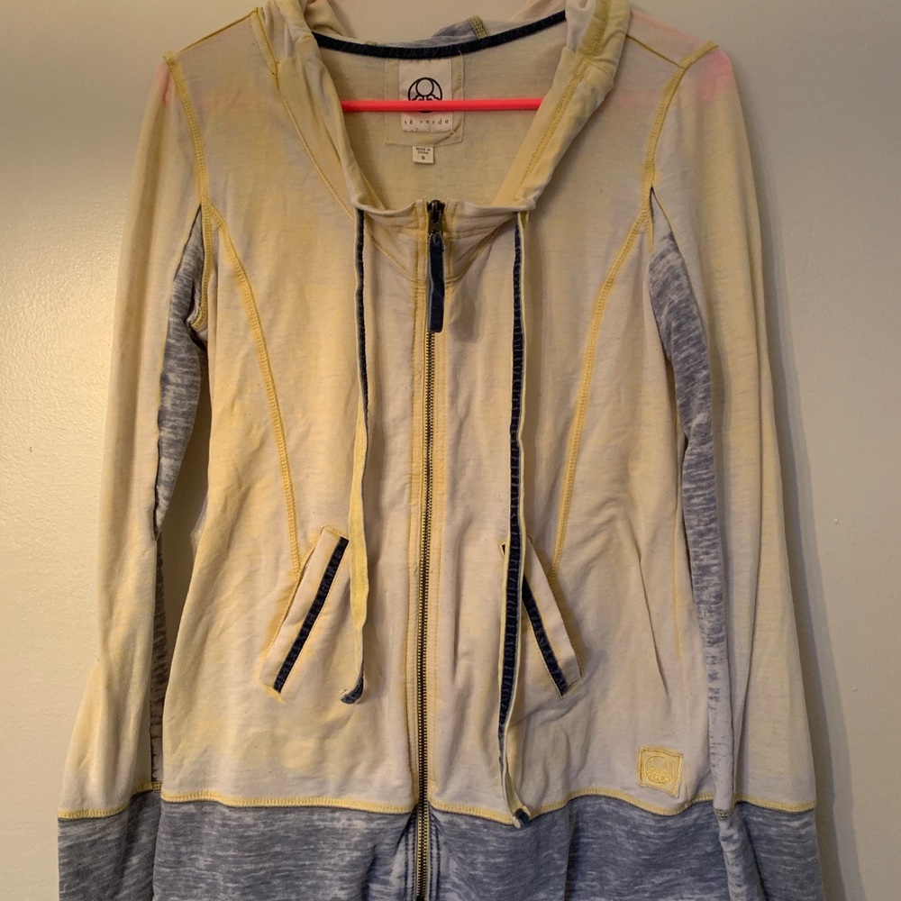 Blue and yellow Te Verde zip up hoodie